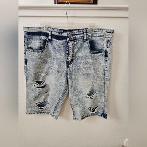 ENCRYPTED Men's Acid Wash Distressed Denim Shorts - Size 38 - Streetwear